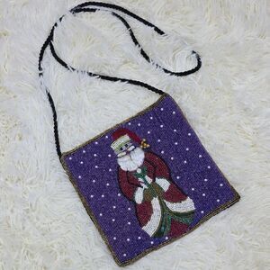 Purple Beaded Santa Crossbody Bag